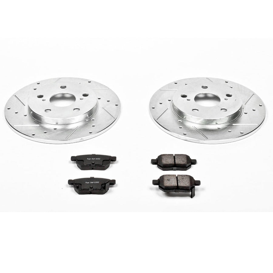 Power Stop K4737 Z23 Carbon Fiber Brake Pads Rear with Drilled & Slotted Brake Rotors Kit For Pontiac Vibe 2009-2010, Scion xB 2008-2015, Toyota Matrix 2009-2013 [Model Specific]