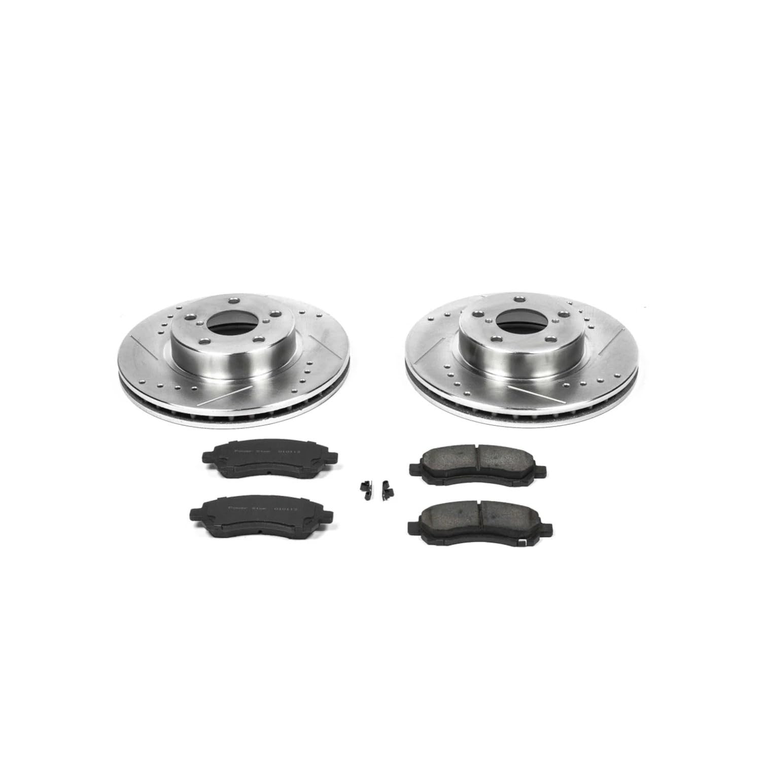 Power Stop K445 Z23 Carbon Fiber Brake Pads with Drilled & Slotted Brake Rotors Kit For Subaru Impreza 1997-2001, Subaru Legacy 1997-2000 [Model Specific]