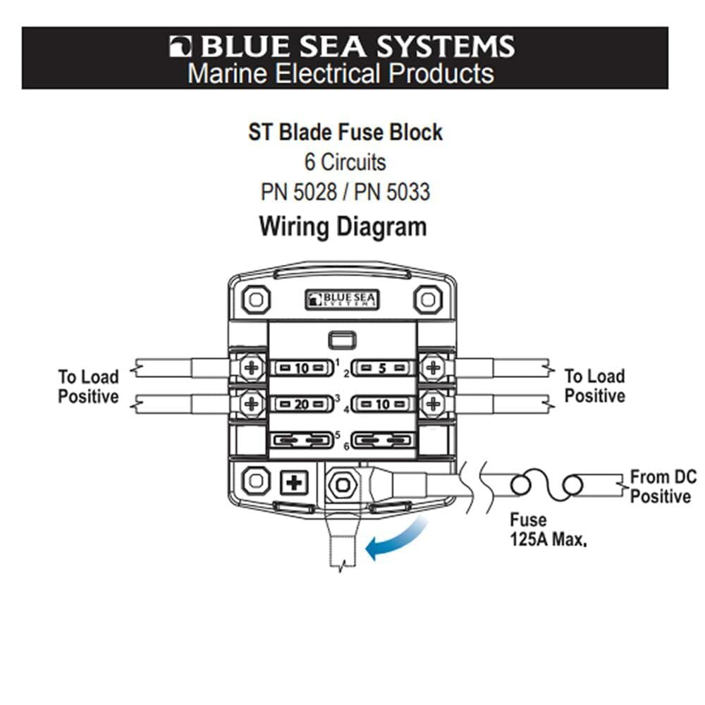 Blue Sea Systems 5033 6 Way Circuits ST Blade Fuse Block, 100 Amps