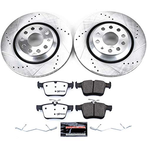 Power Stop K7084-26 Z26 Brake Pads Rear with Drilled Slotted Brake Rotors Kit For A3 Quattro, Q3, RS3, S3, TT RS Quattro, TTS Quattro, Arteon, Atlas, Golf R [Model Specific]
