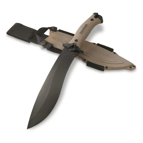 Kershaw 10 Camp Machete, Tan, 10 Inch Fixed Recurve Blade, 65Mn Carbon Tool Steel, Full-Tang Blade, Includes Sheath and Straps, Machete for Yard Work, Camping, Outdoors, Bushcraft and More