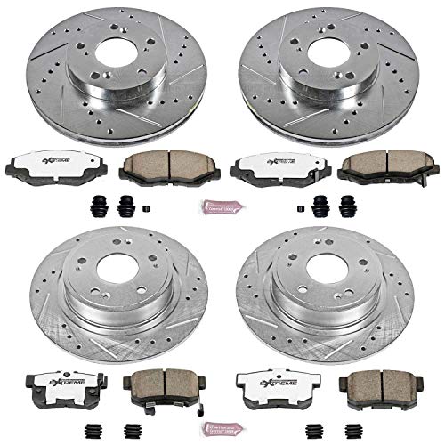 Power Stop Z26 K2745-26 Front and Rear Carbon Fiber Brake Pads with Drilled & Slotted Brake Rotors Kit For Honda Accord 2005