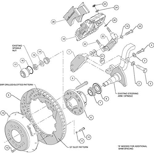 140-10219-DR WILWOOD FNSL6R Front Hub Kit,12.88", Drilled, Red 1968-1969 Mustang