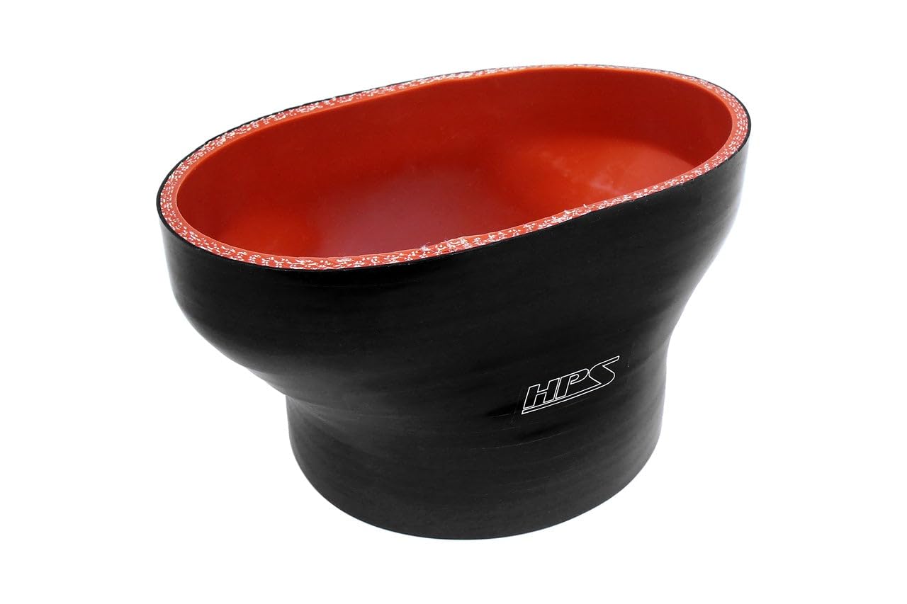 HPS 4-ply Black Polyester Reinforced Silicone Oval to Round Coupler Hose 3" Compatible for 2005-2010 Ford Mustang GT 55mm throttle body., FOH-55-300-BLK