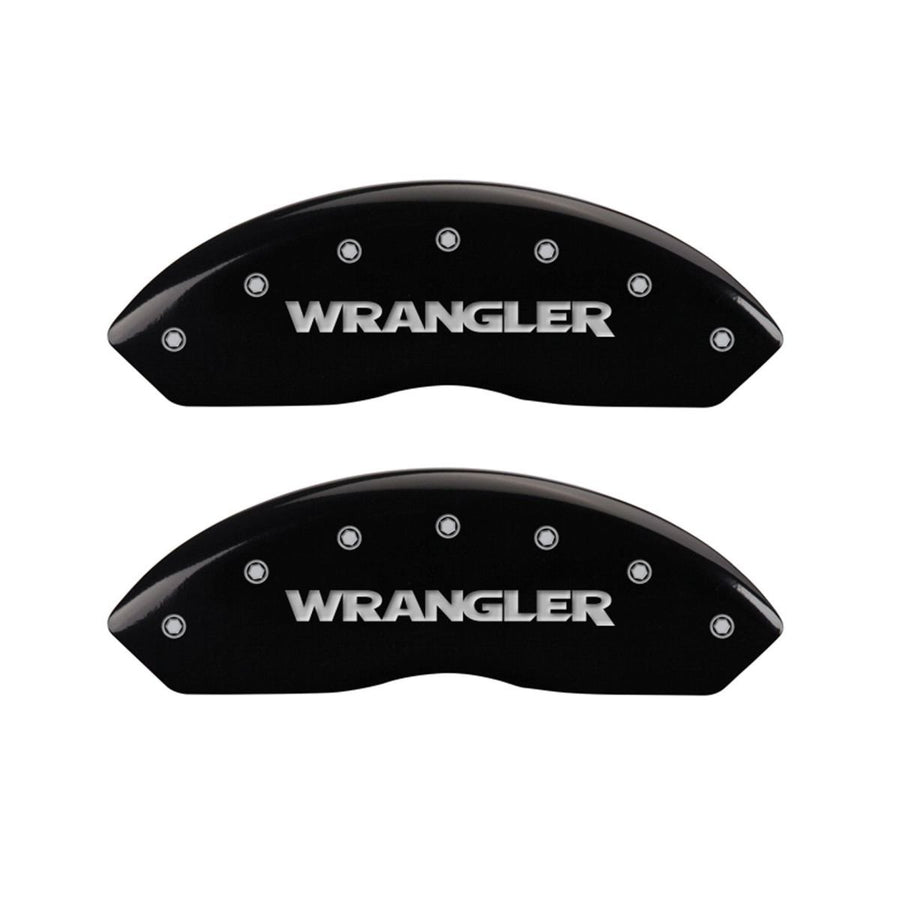 SET OF 4 CALIPER COVERS, BLACK, FRONT AND REAR: WRANGLER, SILVER CHARACTERS