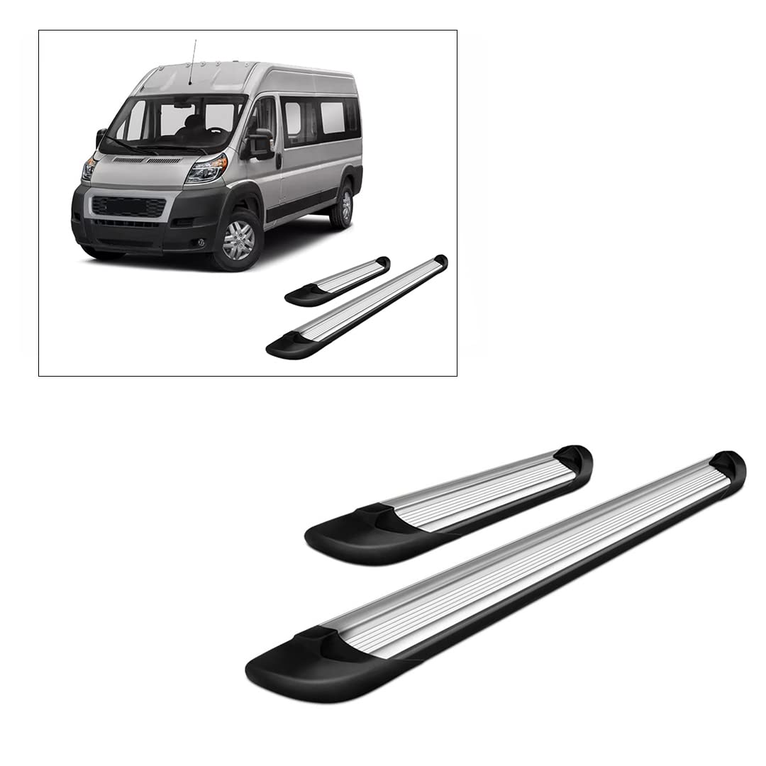 Transporter Black Horse Running Boards Silver Compatible with 2014-2025 Ram ProMaster 1500|2014-2025 Ram ProMaster 2500|2014-2025 Ram ProMaster 2500|2014-2025 Ram ProMaster 3500-TR-D13596S