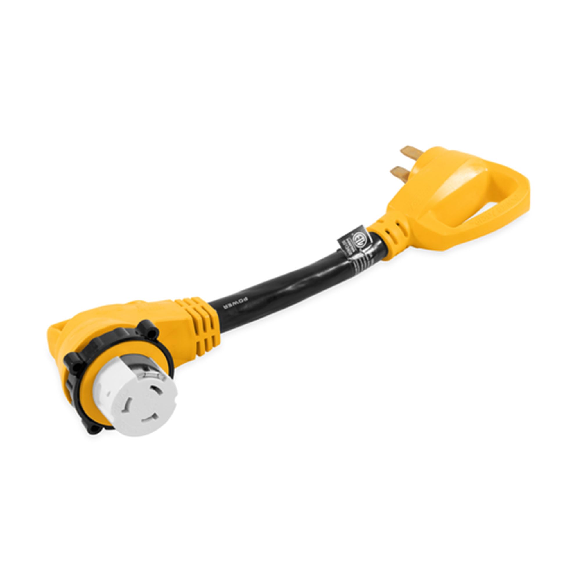 Camco - 21052 PowerGrip Heavy Duty Locking Female Adapter with Innovative 90 Degree Bend Design - 50 AMP Standard Male / 50 AMP 18" (55562)