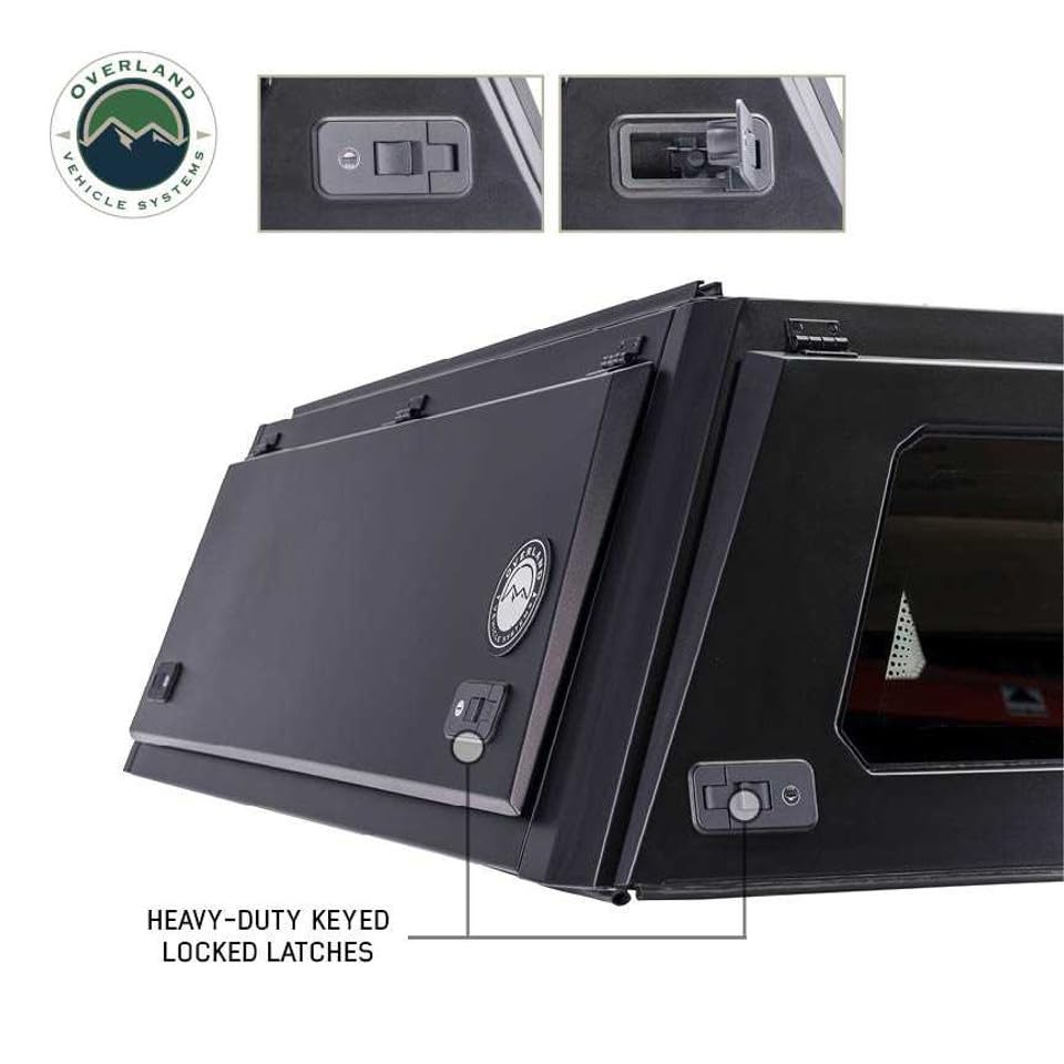 Truck Cap Overland Vehicle Systems Expedition W/Full Wing Doors, Front and Rear Windows & 3rd Brake Light Full Bolt On (Suitable for Toyota Tacoma 5' Bed 2016-2023)