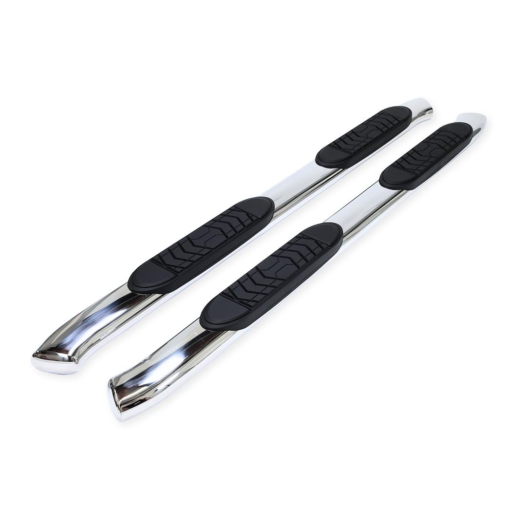 5 Inch Oval Trail FX Nerf Bar A7103S, Bent, with Step Pads, Rocker Panel Mount, Polished, Stainless Steel, with Welded End Caps, Fits 2024-2025 Toyota Tacoma Double Cab