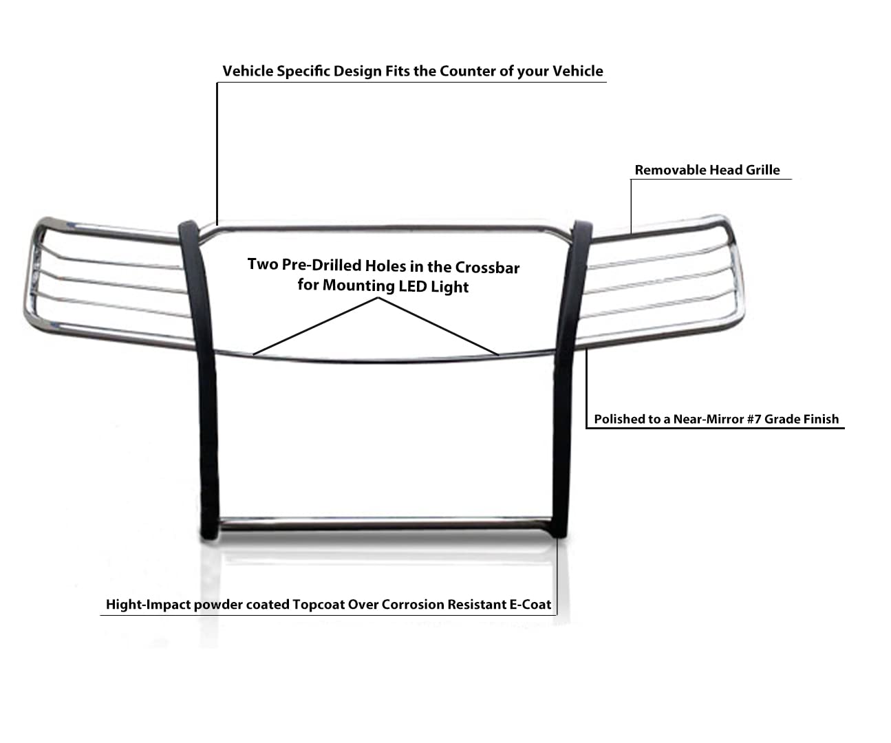 Bumper Guard Black Horse Grille brush Modular Stainless Steel Compatible with 2007-2013 Chevrolet Avalanche|2007-2014 Chevrolet Suburban 1500|2007-2014 Chevrolet Tahoe-17A037400MSS