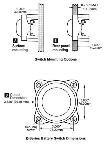 Blue Sea Systems e-Series 9002E Battery Switch, Selector 4 Position with AFD, 32V DC, 325A, Red