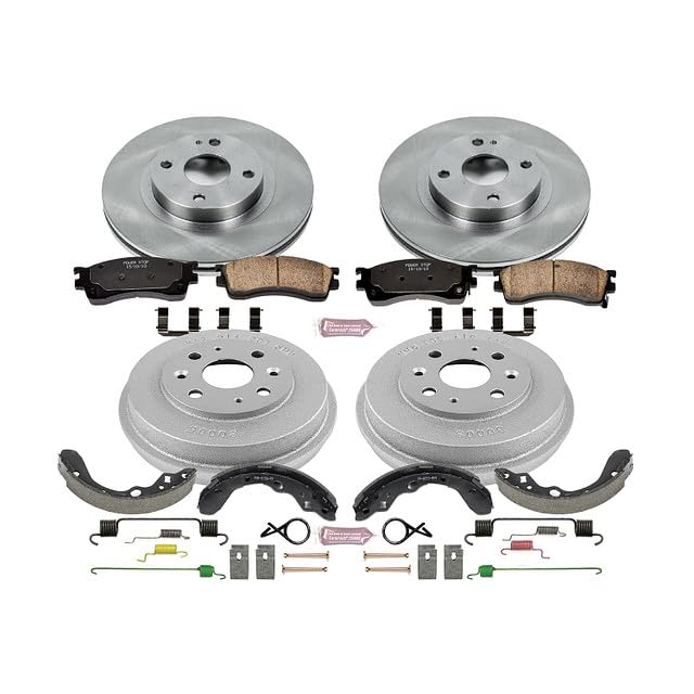 Power Stop Autospecialty KOE15189DK Front and Rear Replacement Brake Kit-OE Brake Drums & Ceramic Brake Pads For Mazda Protege 2001-2003 [Model Specific]