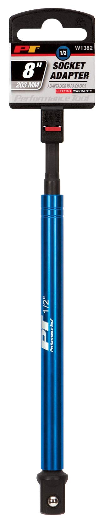 W1382 Performance Tool: Chrome Vanadium 1/2-in. Drive 8-in. Socket Adapter, Black Finish