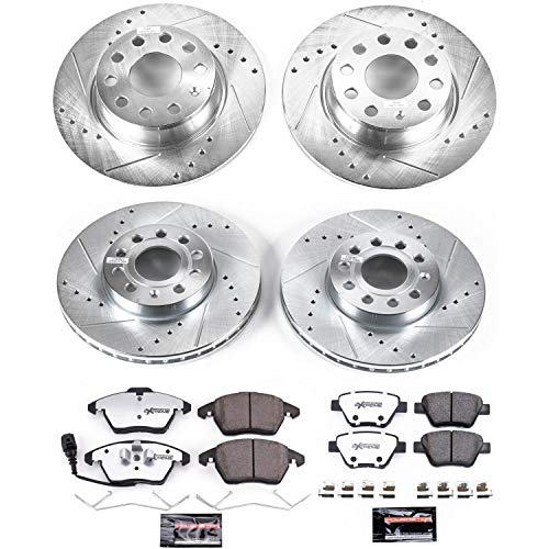 Power Stop K5747-26 Z26 Carbon Fiber Brake Pads Front and Rear with Drilled & Slotted Brake Rotors Kit For VW Beetle, VW Golf, VW Jetta [Model Specific]