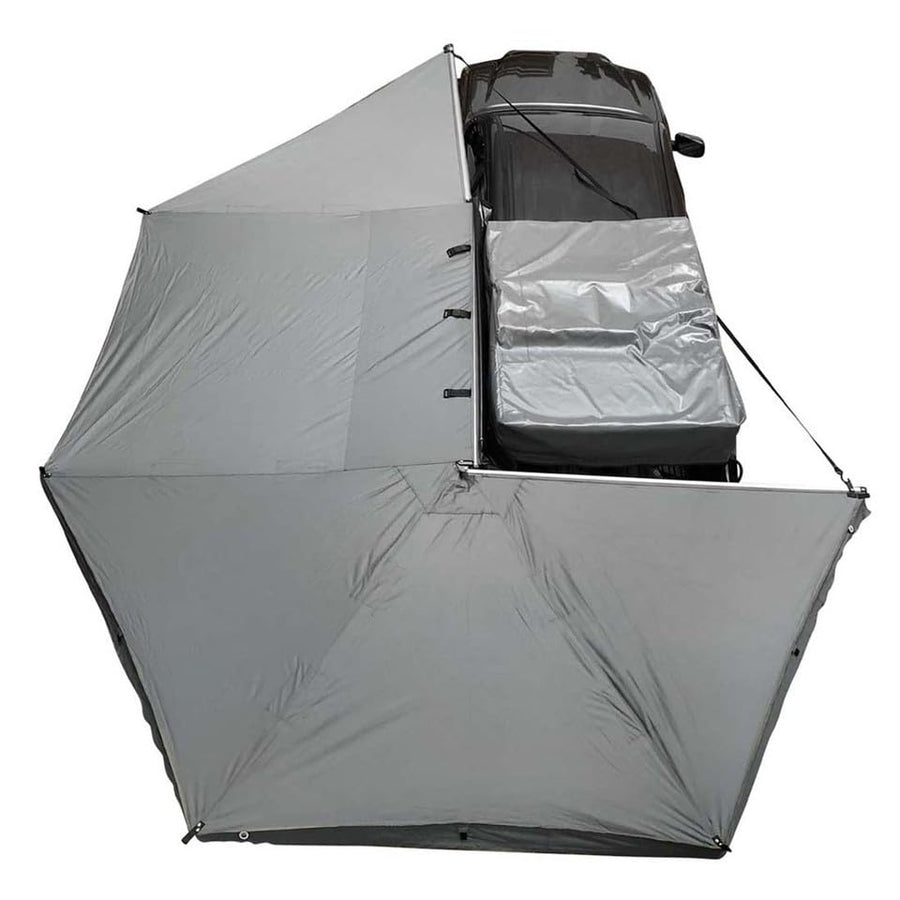 HD Nomadic 270 - Overland Vehicle Systems Awning, Wall 1, 2 & 3, Driver Side, Grey Body, Green Trim & Black Travel Cover