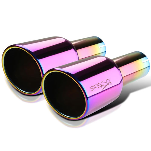 4.125" Slant Titanium Dual Burnt Tip Stainless Steel Exhaust Muffler Spec-D Tuning 2.5" Inlet