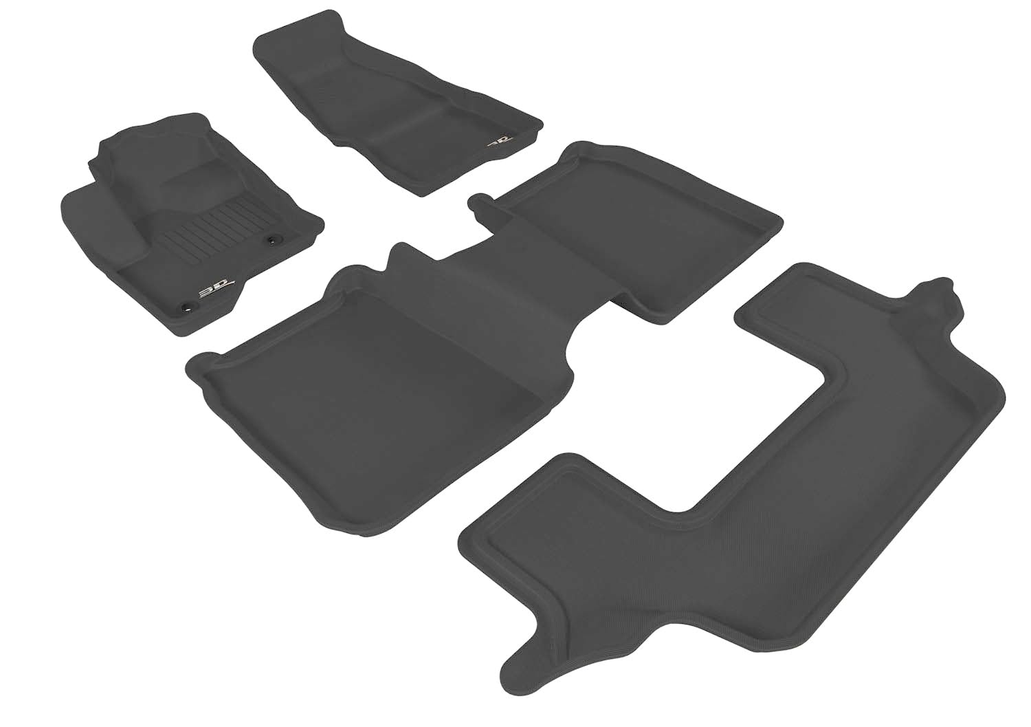 3D MAXpider Kagu Custom Fit Floor Mat (Black) Compatible with Ford Flex (w/ 2nd Row Center Console) 2009-2019 - Full Set