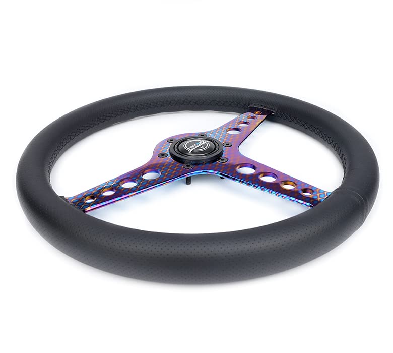 NRG Innovations Light Weight NRG-ST-034MC-PR Gaming Steering Wheel: Driftz- Made with Perforated Leather, Light Weight Composits and NeoChrome Spoke with Holes