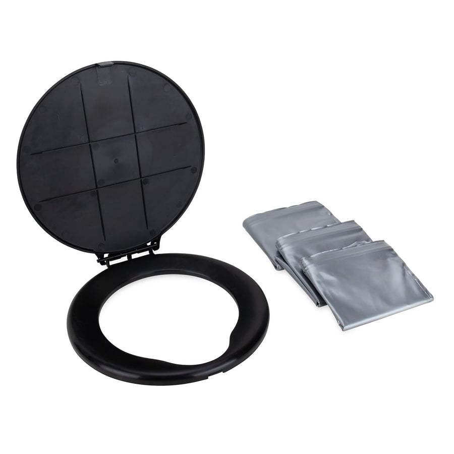 Bucket Toilet Seat with Lid Camco - Converts Standard 5 Gallon Bucket into Portable Toilet for Camping - Convenient Camping Toilet for Hunting & More - Includes 3 RV Toilet Waste Bags (41546)