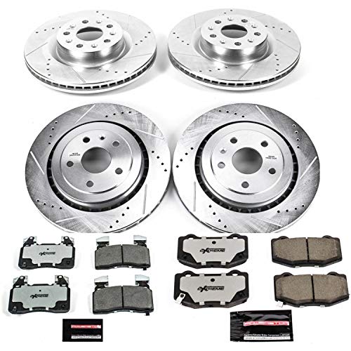 Brake Kit Power Stop For 2016-2021 Chevy Camaro SS [Models with 4 Piston Front Caliper] - Front and Rear Z26 Carbon Fiber Brake Pads with Drilled and Slotted Brake Rotors Replacement, K7226-26