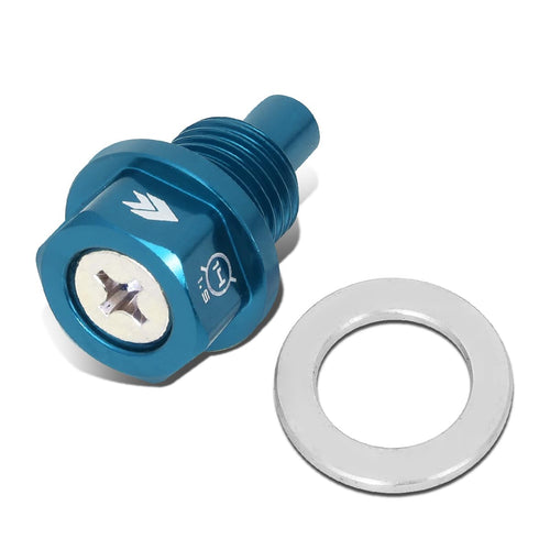 NRG Innovations Magnetic Oil Drain Plug, Engine Oil Drain Nut M14 X 1.5 Thread Size w/Washer, Blue, T-6061 Aluminum w/Stainless Steel Internal Magnet, NRG-NOP-100BL