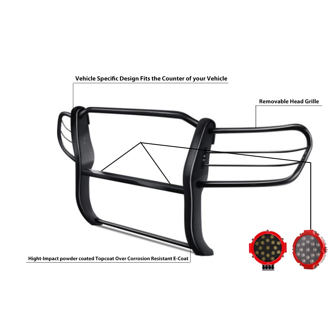 Black Horse Grille Brush Modular Bumper Guard Black Come with Pair of 7.0" Dia.LED Lights with Red Trim Rings Compatible with 1998-2007 Toyota Land Cruiser-17SG598MA-PLR