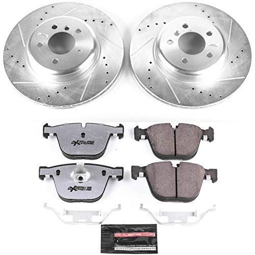 Power Stop K6035-26 Z26 Carbon Fiber Brake Pads Rear with Drilled & Slotted Brake Rotors Kit For BMW 535i GT 2010-2017, BMW 535i GT xDrive 2011-2017 [Model Specific]