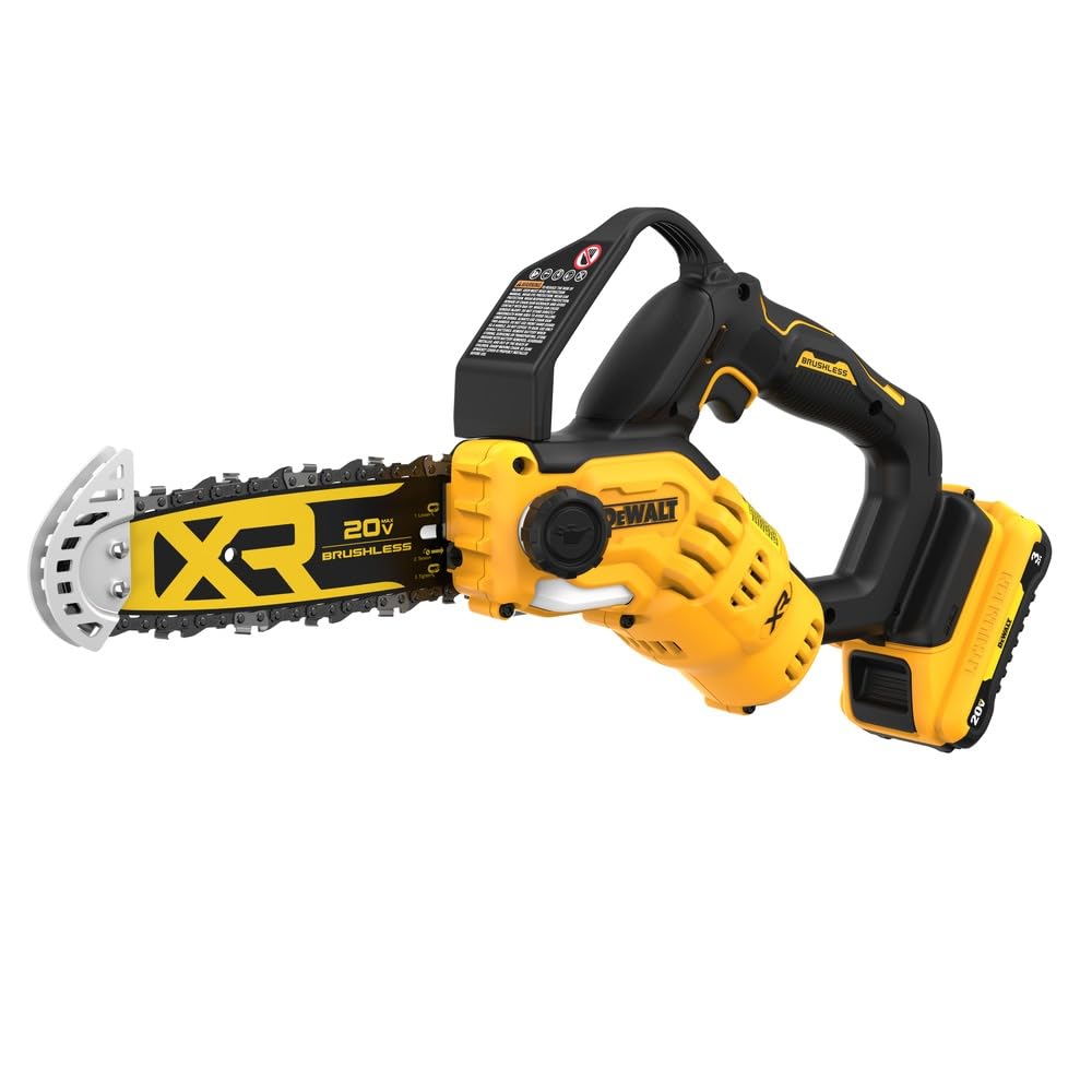 20V MAX DEWALT 8 inch Brushless Cordless Pruning Chainsaw with 3 Ah Battery Included (DCCS623L1)
