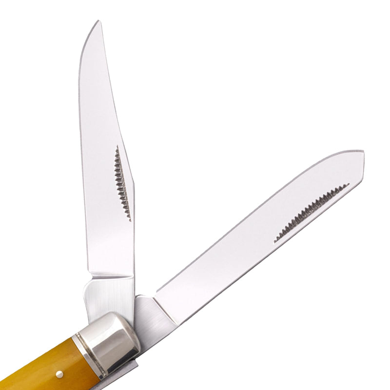 Cold Steel Mini Trapper Folding Knife Versatile Practical Durable Compact Pocket - 2 Blades; Yellow Bone Handle; Slip Joint Lock