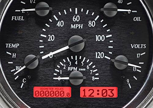 Dakota Digital VHX-51F-K-R Dash Gauge System Compatible with 1951 Ford Car Black Alloy Red Backlighting