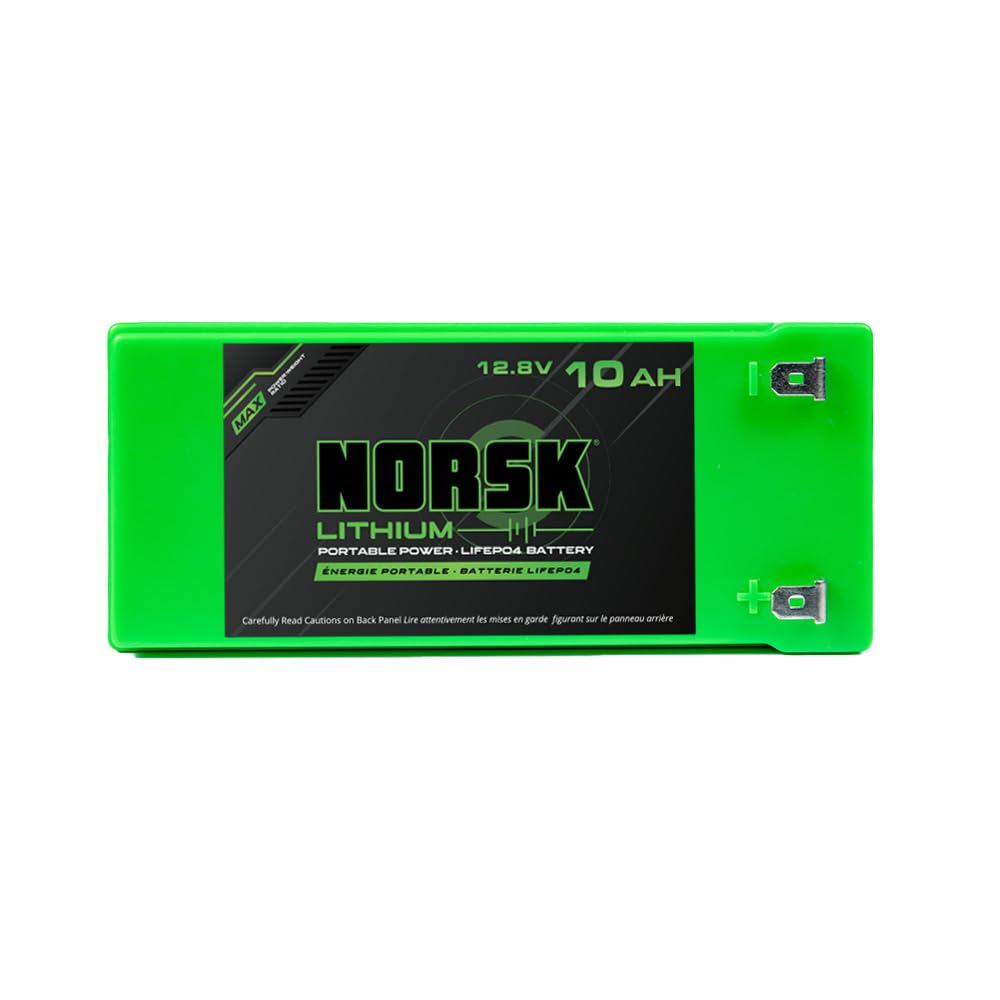 12.8V Norsk Lithium 10Ah Lithium Battery with Charger | Drop in Replacement for standard SLA Batteries | Built in BMS | 2000+ Cycles | LiFePO4 | IP67 Waterproof