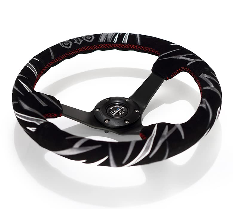 NRG Innovations Reinforced NRG-RST-036MB-S-JJR Steering Wheel 3" Deep, 5mm Matte Black Spoke, 350mm Sport Steering Wheel Black Suede with Red Stitching