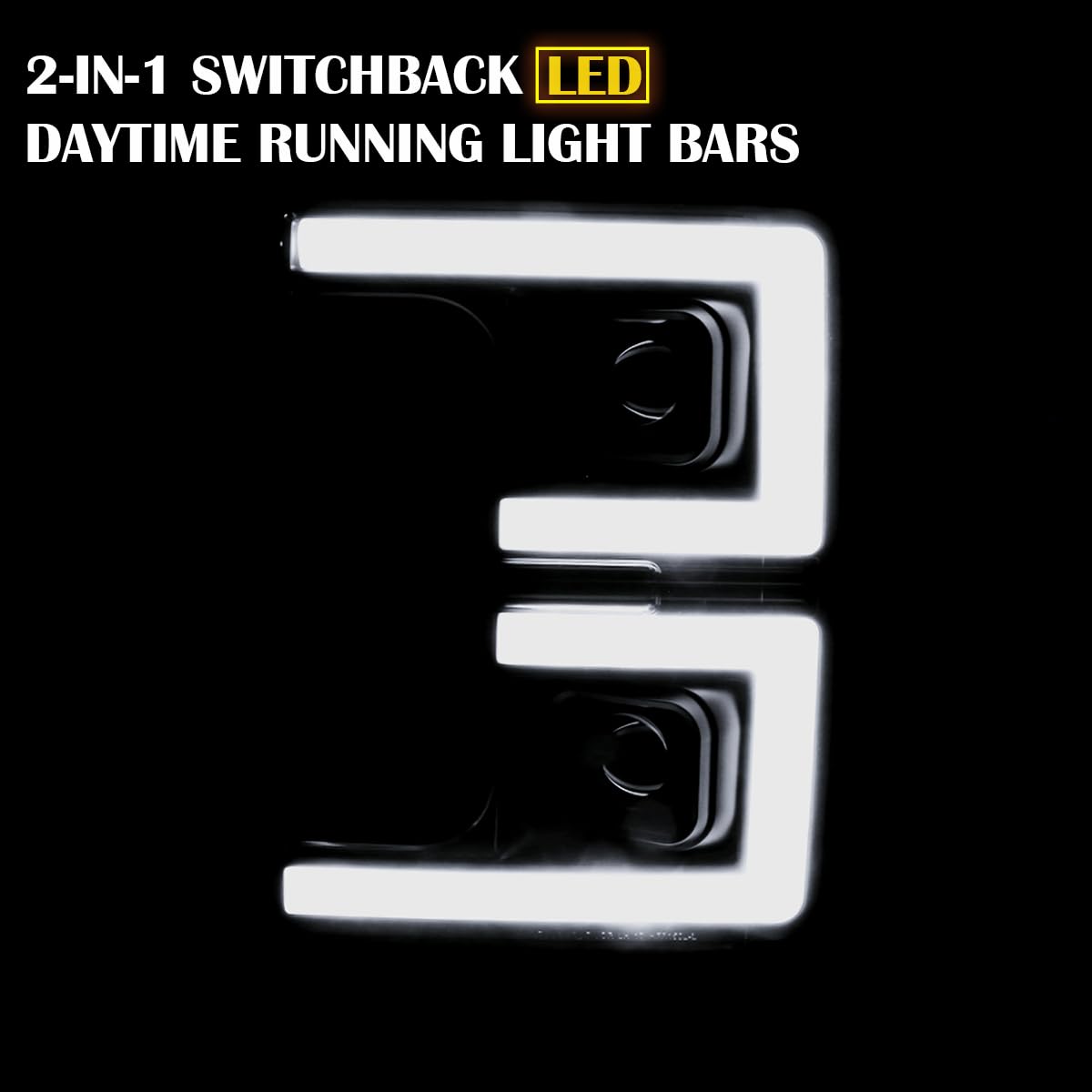 Black Smoke SPEC-D TUNING Projector Headlights w/LED Sequential Turn Signal Switchback Compatible with 2017-2019 Ford F-250, F-350, F-450, F-550 Super Duty, Left + Right Pair Headlamps Assembly