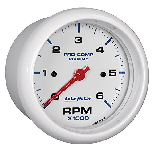 AutoMeter Gauge, Auto METER Tachometer, 3 3/8", 6K RPM, Marine White (200752)