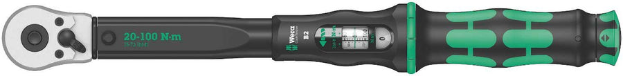 Wera - 5075611001 torque wrench "Click-Torque B 2 with reversible ratchet, 3/8" x 20-100 Nm", black/green