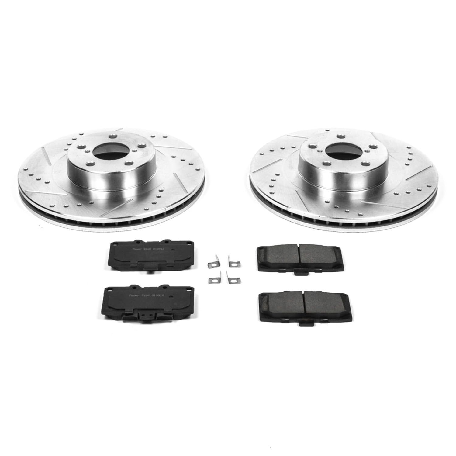 Power Stop K2367 Z23 Carbon Fiber Brake Pads Front with Drilled & Slotted Brake Rotors Kit For Subaru Impreza 2006-2007 [Model Specific]