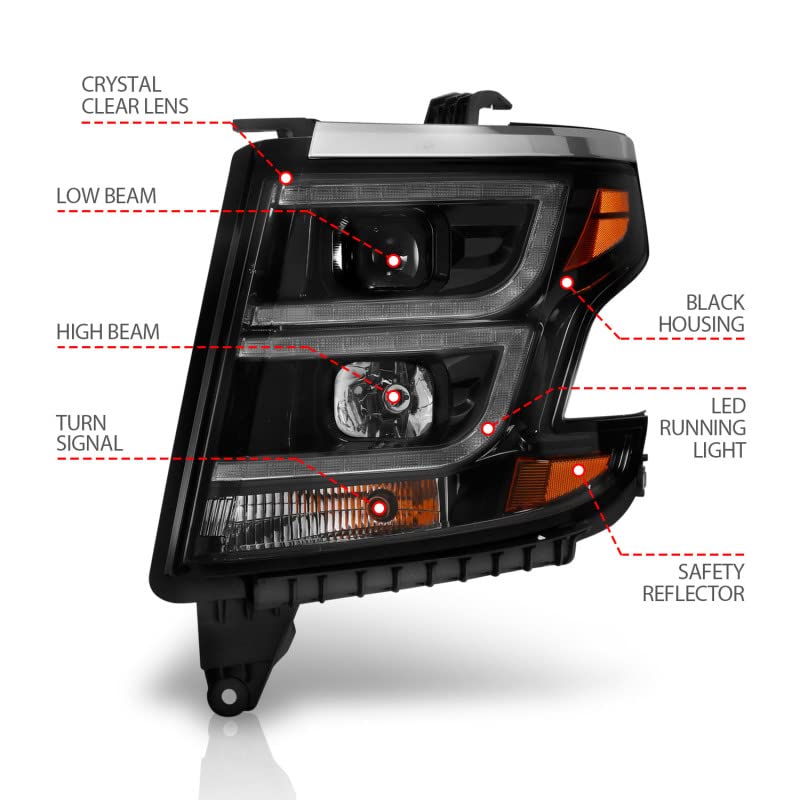 111492 ANZO USA Projector Headlamps Fits Chevrolet Tahoe, Black