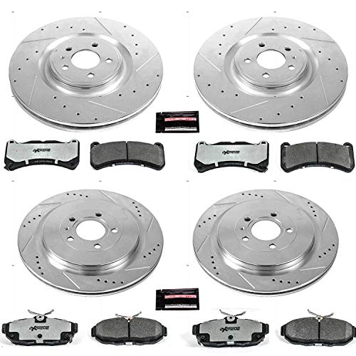 Power Stop K6401-26 Z26 Carbon Fiber Brake Pads Front and Rear with Drilled & Slotted Brake Rotors Kit For Ford Mustang 2013-2014 [Model Specific]