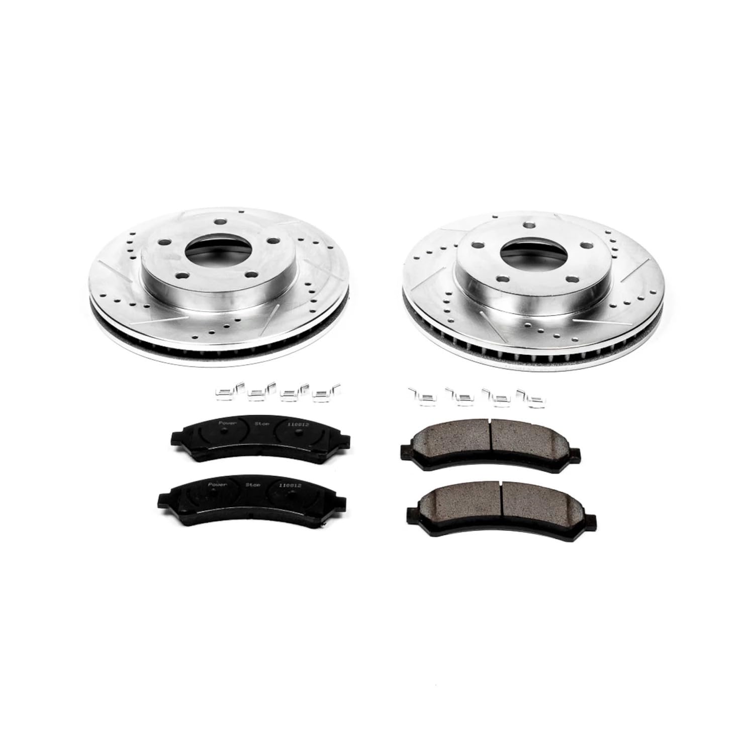 Power Stop K2004 Brake Pads Front Z23 Carbon Fiber with Drilled & Slotted Brake Rotors Kit For Chevy Blazer, Chevy S10, GMC Jimmy, GMC Sonoma, Isuzu Hombre, Oldsmobile Bravada [Model Specific]