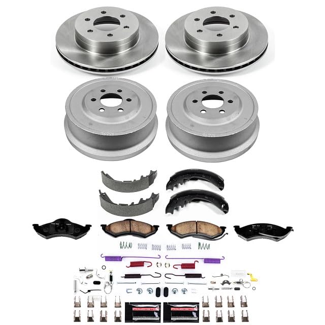 Power Stop Front and Rear KOE15540DK Stock Replacement Brake Rotors and Drums with Brake Pads and Shoe Brake Kit For Dodge Durango 1998-1999 [Application Specific]
