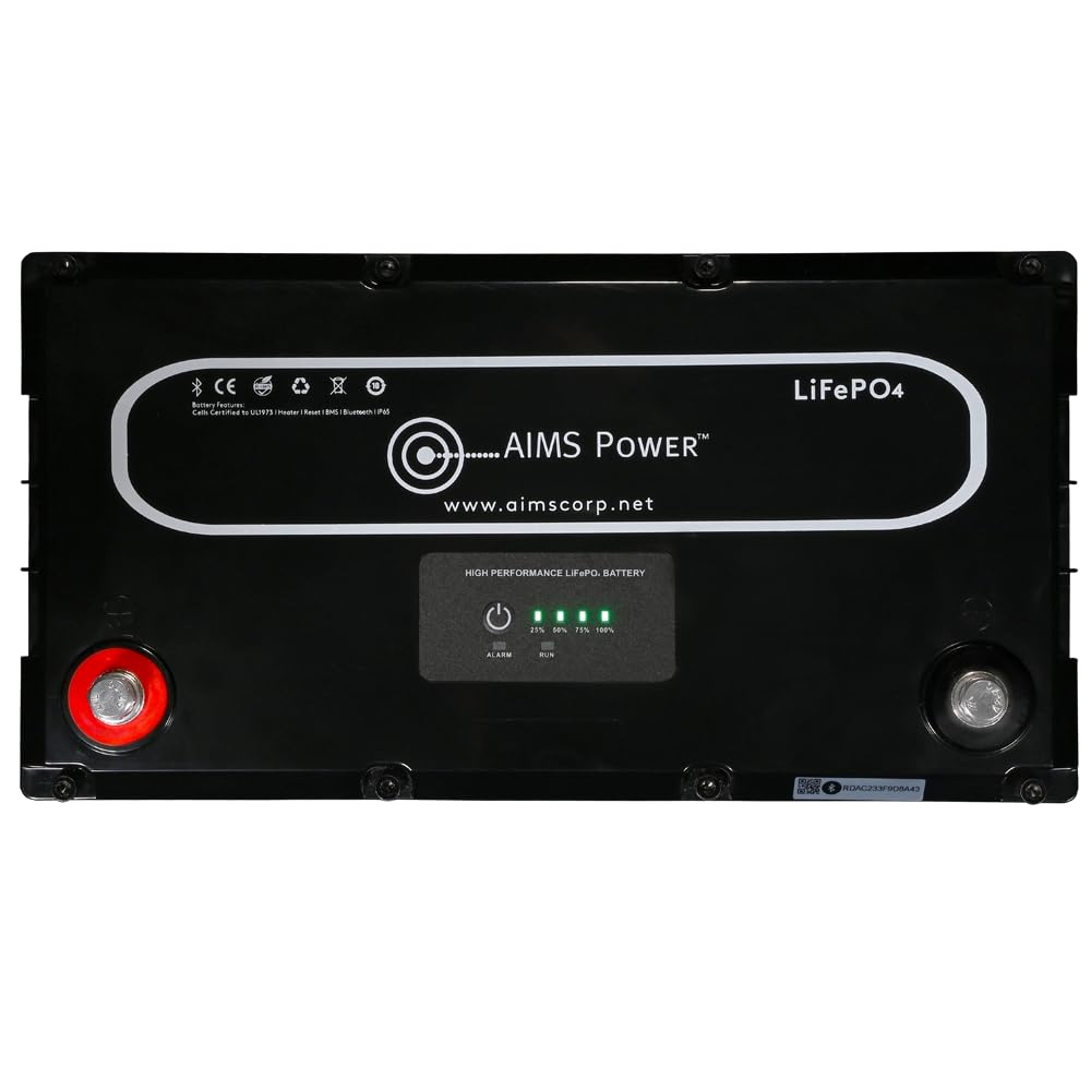 AIMS Lithium 12V LiFePO4 Battery 104Ah with Wake-Up, BT Monitoring & Internal Heater LFP12V104A
