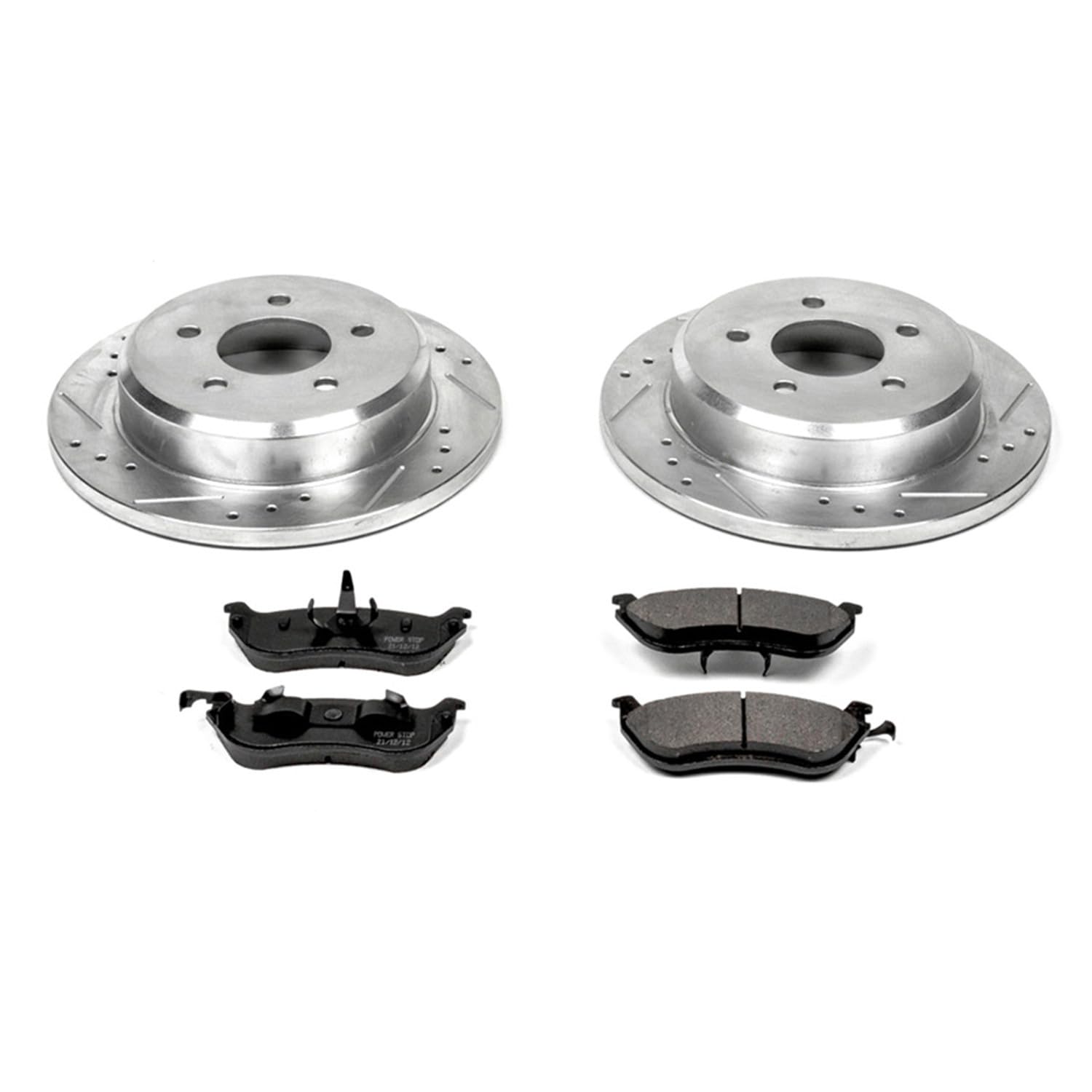 Power Stop K1331 Z23 Carbon Fiber Brake Pads Rear with Drilled & Slotted Brake Rotors Kit For Ford Crown Victoria, Lincoln Town Car, Mercury Grand Marquis [Model Specific]
