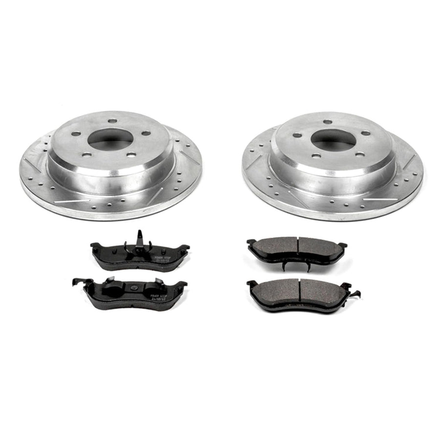 Power Stop K1331 Z23 Carbon Fiber Brake Pads Rear with Drilled & Slotted Brake Rotors Kit For Ford Crown Victoria, Lincoln Town Car, Mercury Grand Marquis [Model Specific]