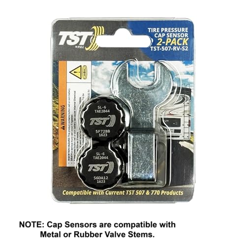 TST Tire Pressure Monitoring System 507, 2 Cap Sensors for Metal or Rubber Valve Stems by Truck System Technologies, TPMS for RVs, Campers and Trailers