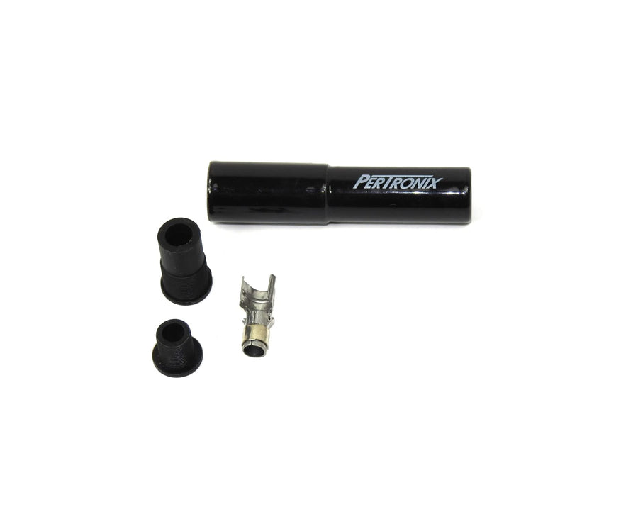 Black Ceramic PerTronix 8562HT-1 Spark Plug Boot Straight includes silicone plug and wire bushings, stainless steel spark plug terminal and high temp ceramic boot