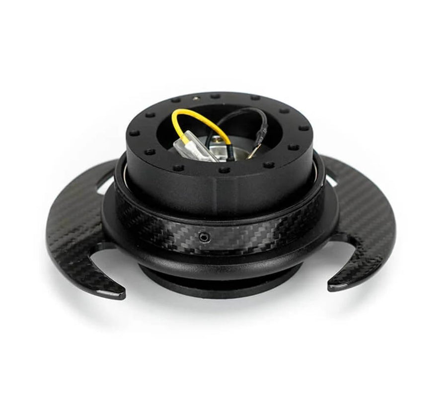 NRG Innovations GEN 3.0 NRG-SRK-650CF-1 Race Steering Wheel Quick Release Hub Adapter 6-Hole Design & 6x70 and 6x74mm Bolt Patterns Black Body/Carbon Fiber Trim Ring w/Carbon Fiber Handles