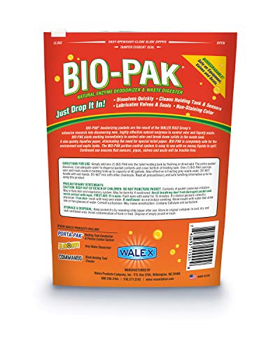 Walex Black Bio-Pak Holding Tank Deodorizer & Waste Digester Drop-Ins - Advanced Enzyme Formula for Rapid Breakdown of Waste & Paper, Removes Odors & Cleans Tank; Tropical Breeze, 10-Pack