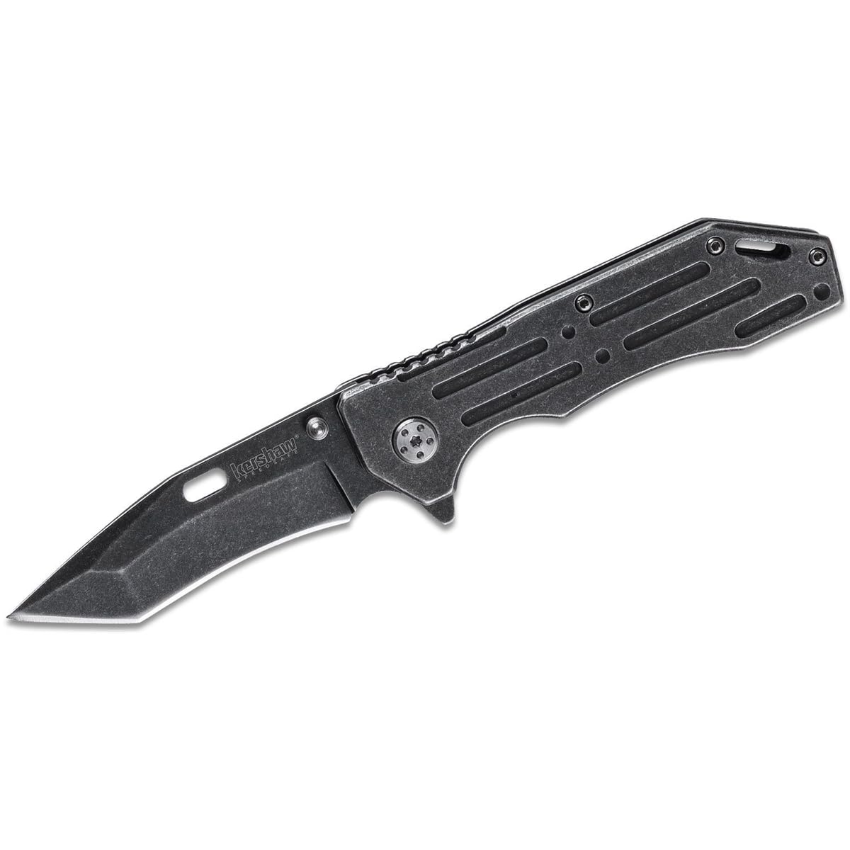 Kershaw Lifter (1302BW); Pocket Knife Tactical Tanto with 3.5 Inch 4Cr14 Steel Blackwashed Blade with Stainless Steel Blackwash Handle, SpeedSafe Assisted Opening and Deep-Carry Pocketclip; 3.2 OZ.