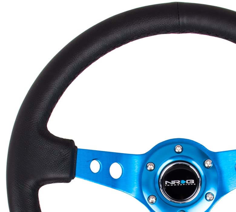NRG Innovations Reinforced NRG-RST-006BL Steering Wheel - 350mm Sport Steering Wheel (3" Deep) - Blue Spoke w/Round holes/Black Leather
