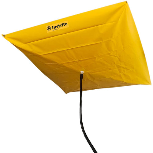 Justrite Leak Diverter Ceiling Tarp with Hose Connection and Corner Grommets, 12' x 12' Puncture-Resistant and Watertight PVC-Coated Fabric, for Temporary Leak Fix, Made in The USA, Yellow, 28312